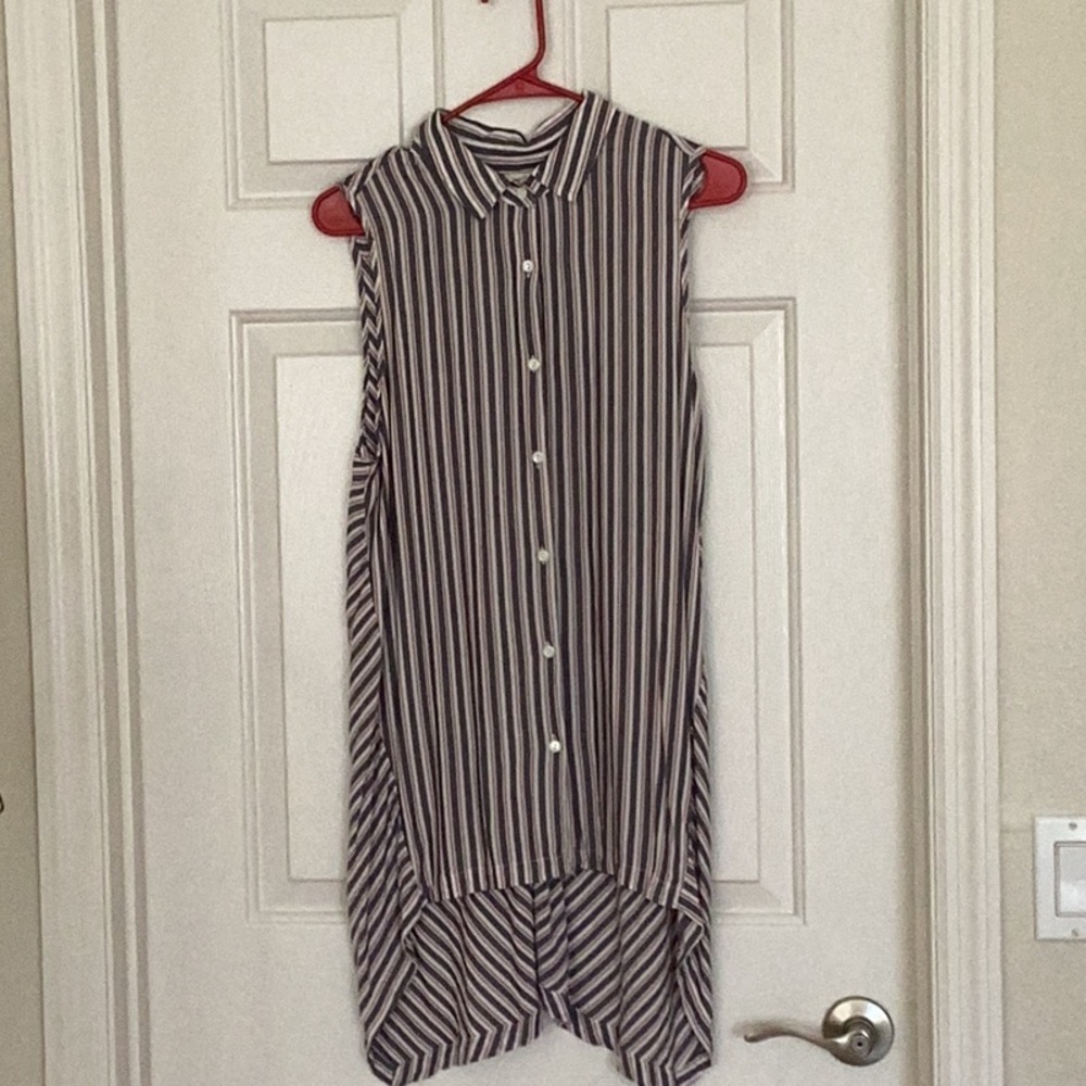 Max Studio Striped Sleeveless Tunic Dress Grey and White SZ M